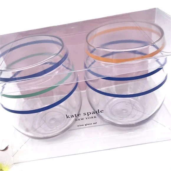 NWT Kate Spade Acrylic Stemless Wine Glass Set, Citrus Twist Stripe - Picture 5 of 11